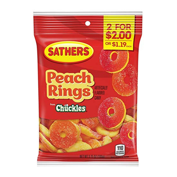 SATHERS 2/$2 PEACH RINGS 12/3.75OZ